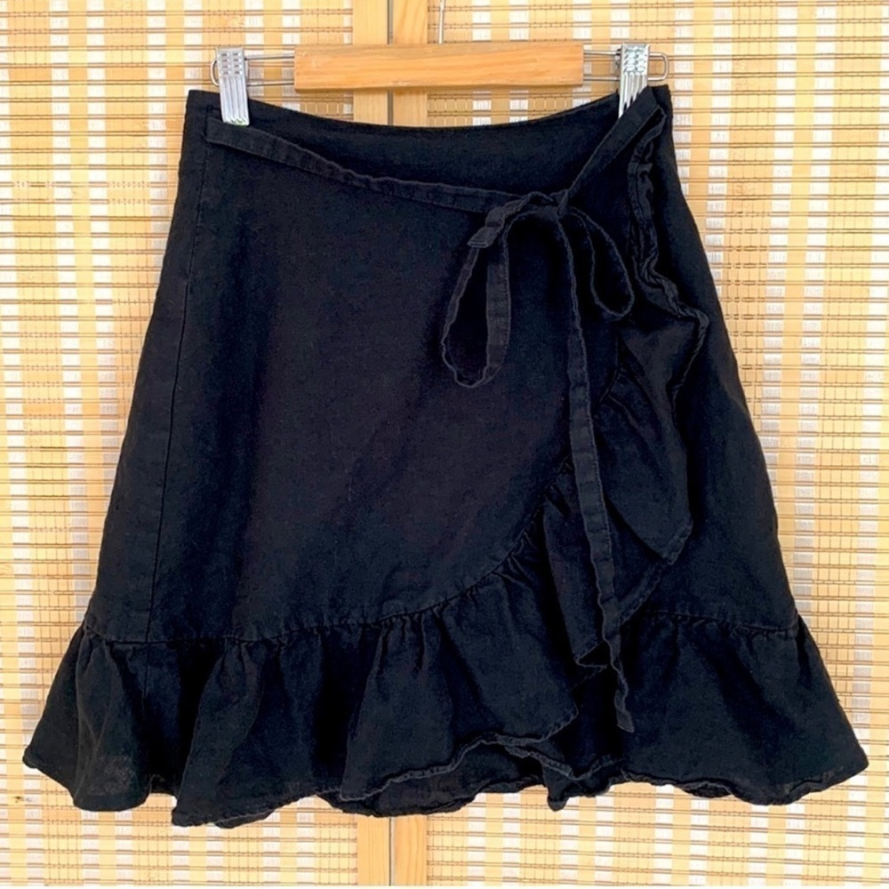 Los Angeles Atelier & Other Stories black Wrap 100% linen mini skirt, Size Small - Picture 3 of 10